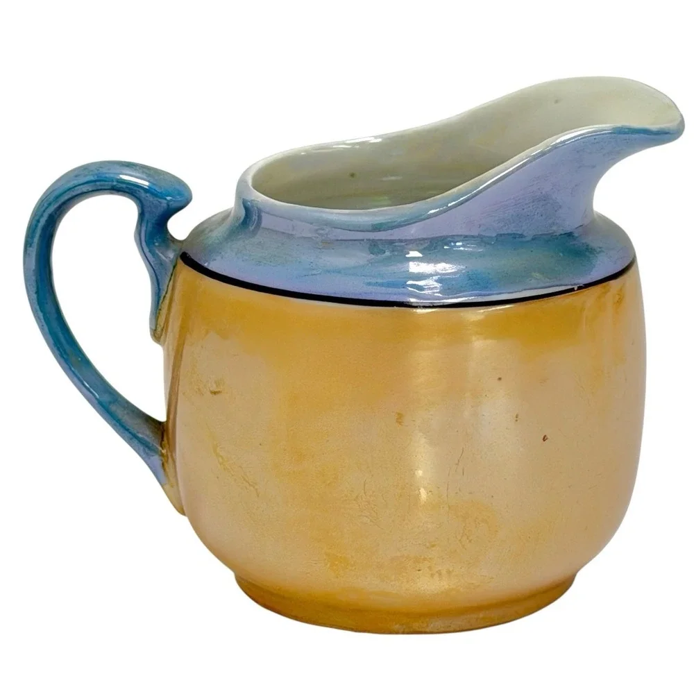 Vintage 1950s‎ Handmade In Japan Lusterware Sugar Bowl & Creamer Bird Floral